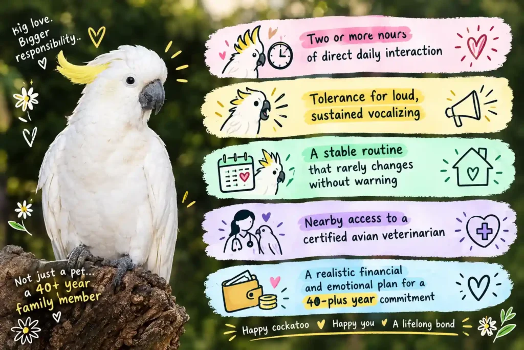 Cockatoo care commitment infographic