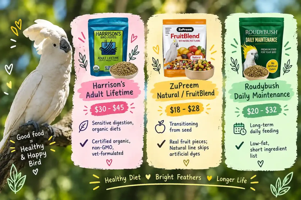 Cockatoo food comparison infographic