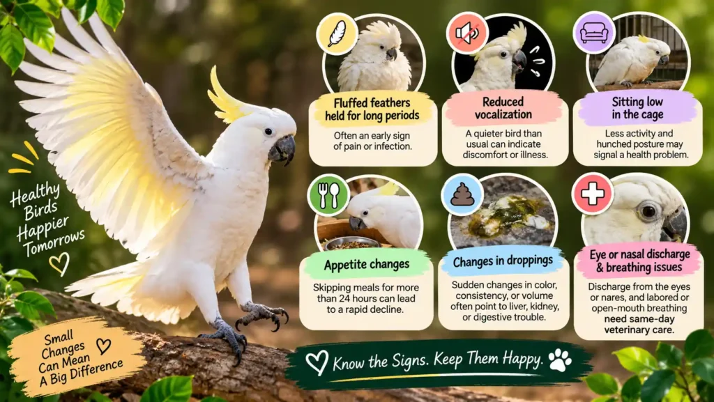 Cockatoo health warning signs