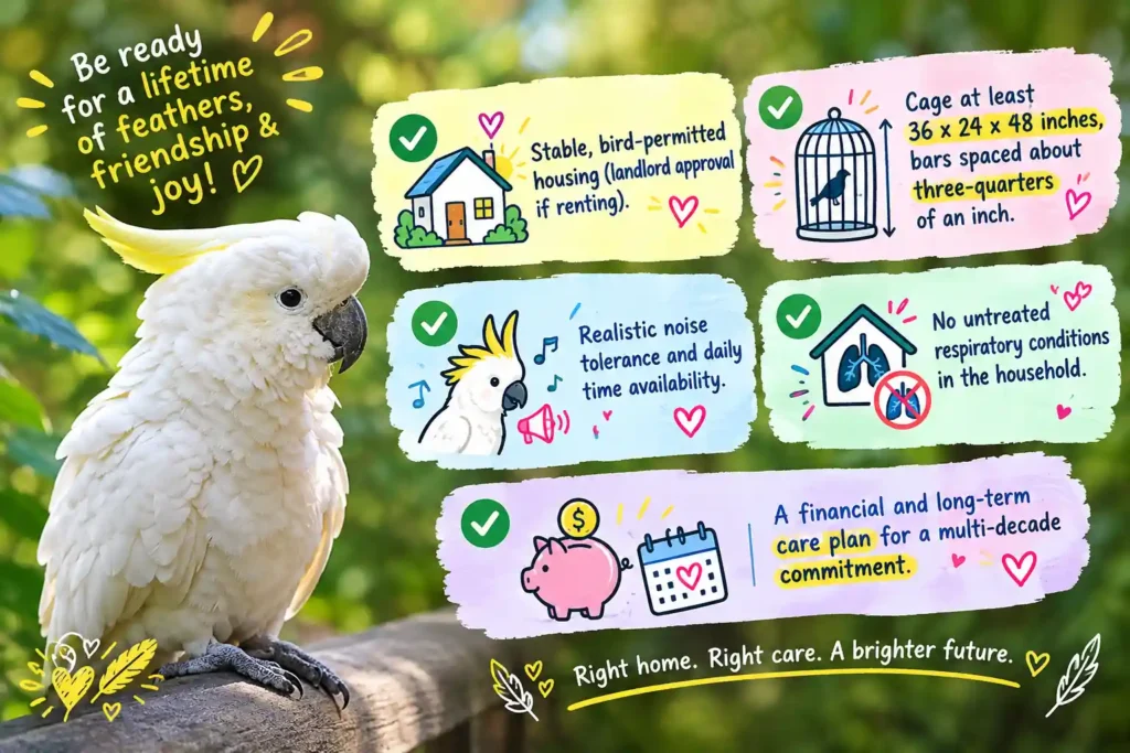 Cockatoo adoption readiness checklist