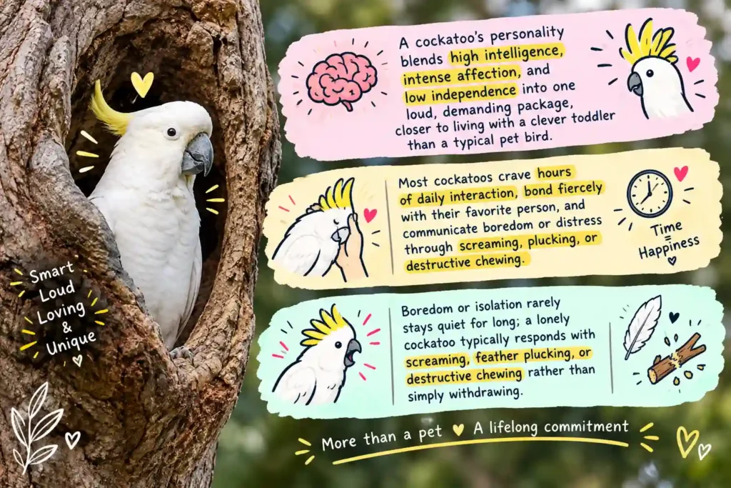 Cockatoo care and personality infographic