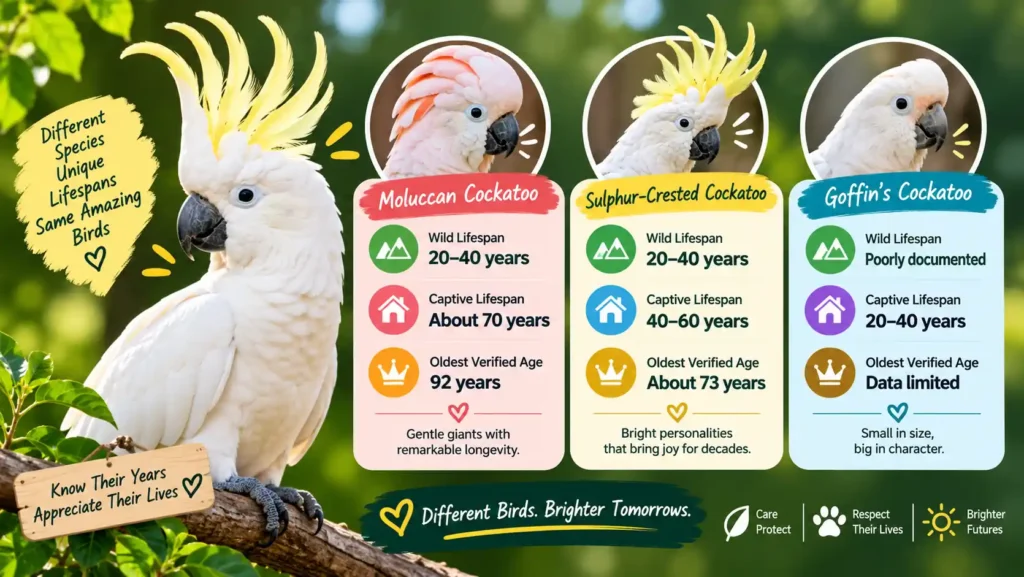 Cockatoo species lifespans