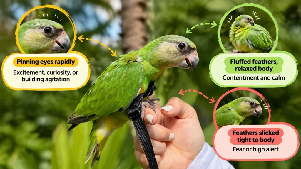 Parrot body language guide infographic