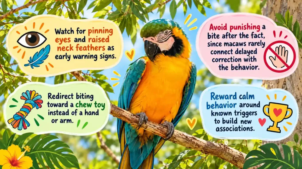 Macaw bite prevention tips