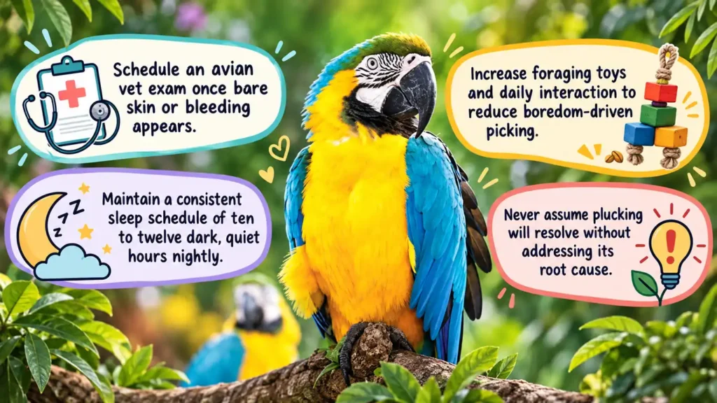 Macaw plucking care tips infographic
