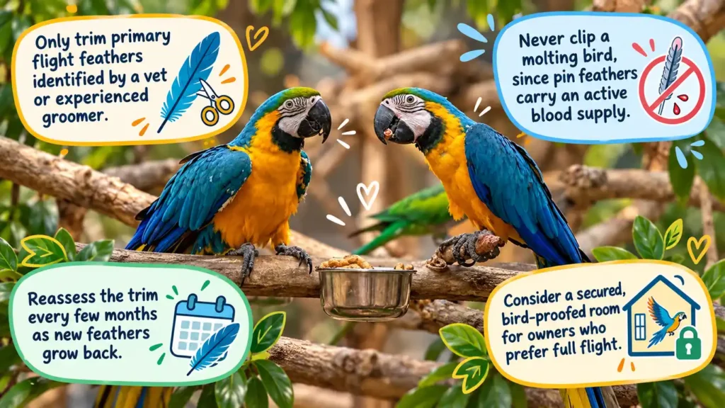 Macaw flight-trim tips infographic