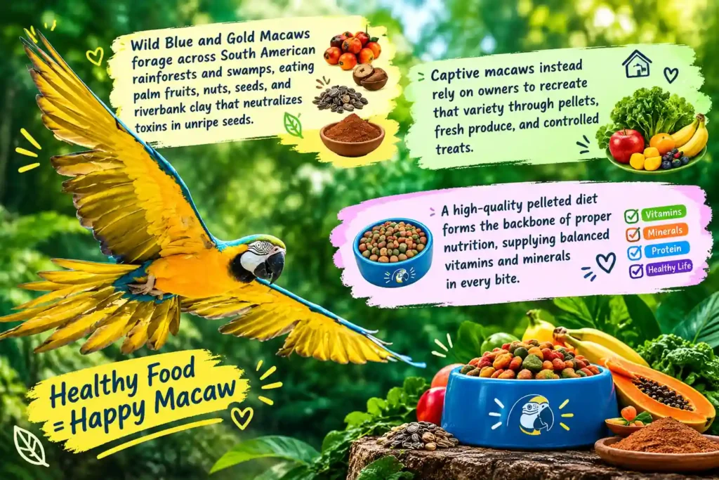 Blue Gold Macaw diet infographic.