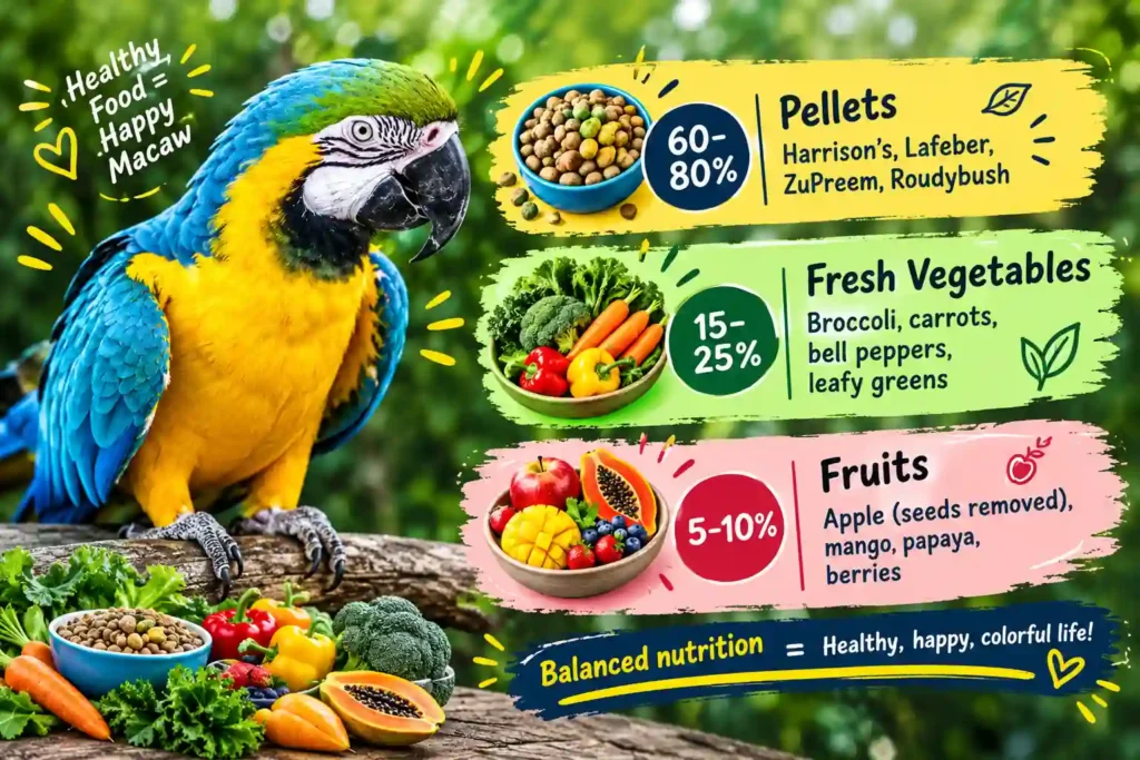Blue Gold Macaw diet percentages.