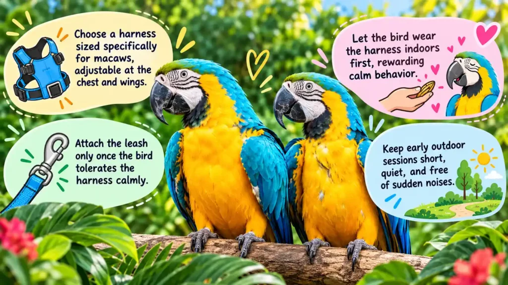Macaw harness training tips