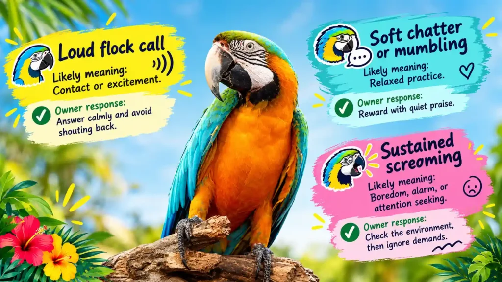 Macaw sound meanings and responses