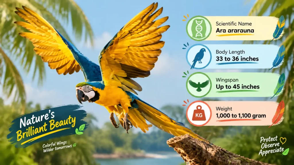 Blue and yellow macaw species facts guide.