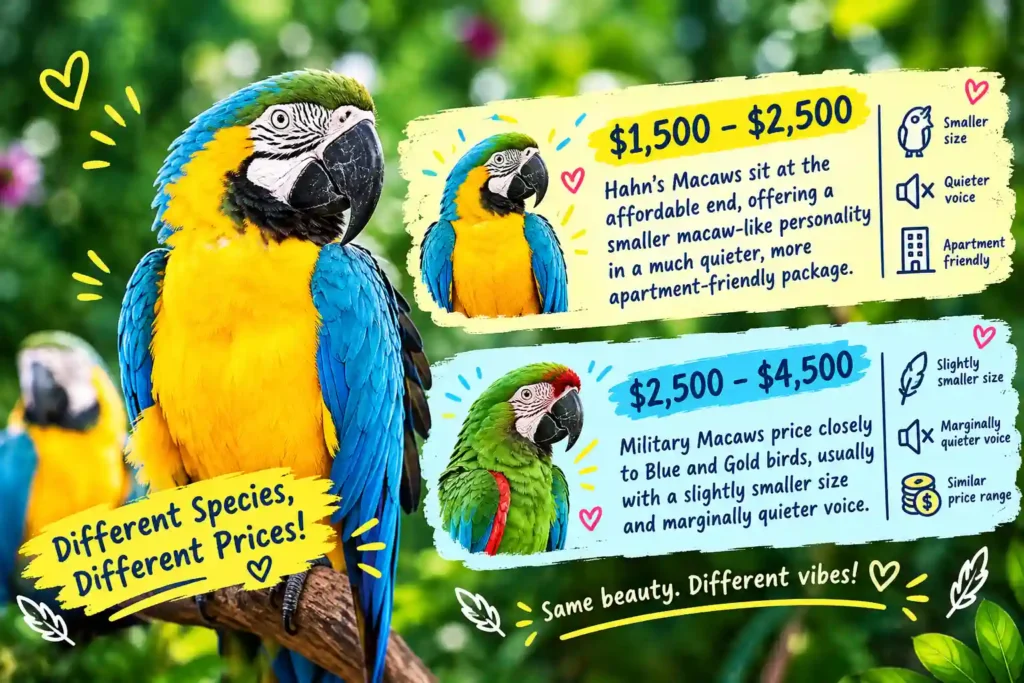 Macaw species price comparison.