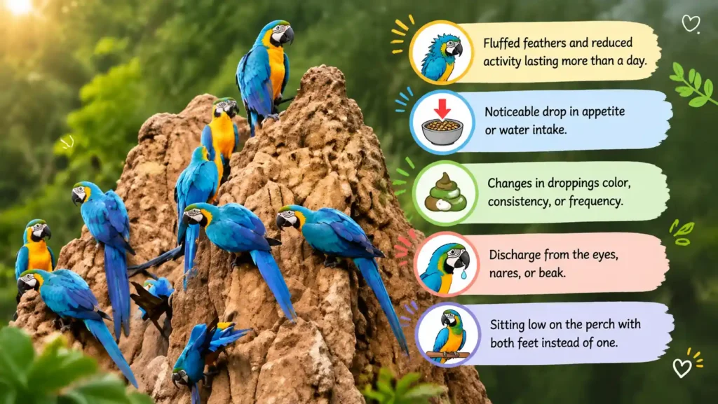 Parrot health warning signs checklist.