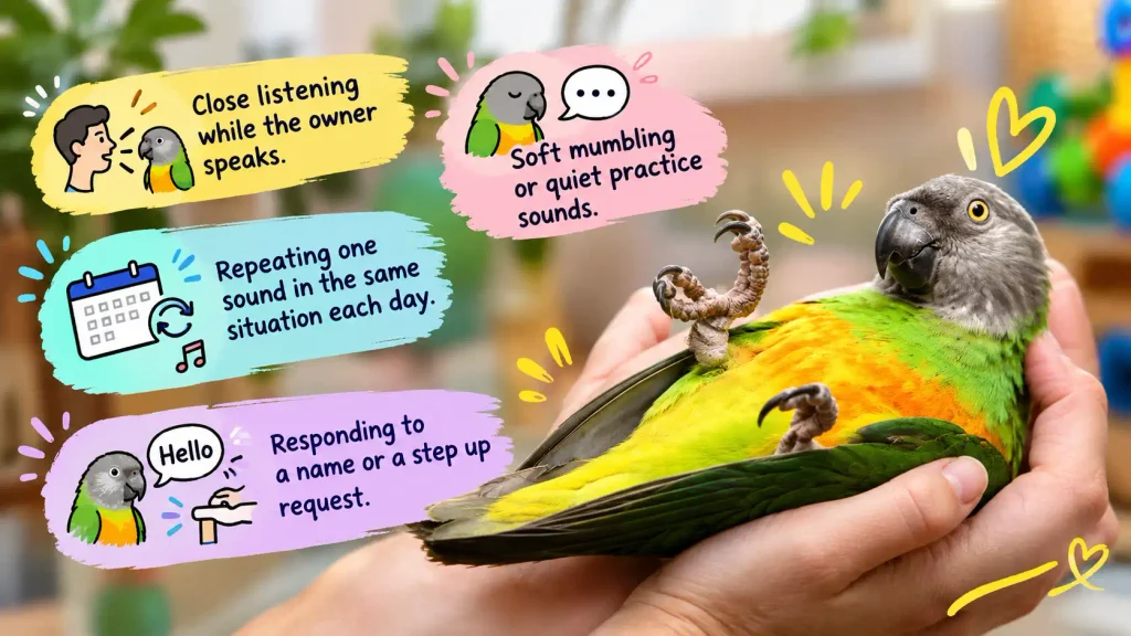 Senegal Parrot training signs