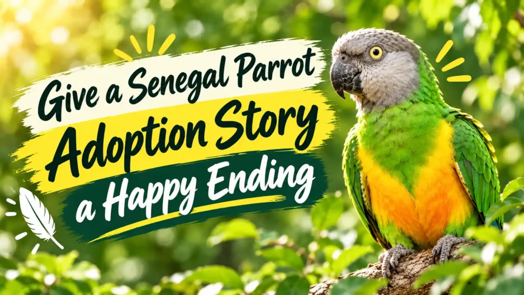 Senegal parrot perched on a branch in lush greenery.